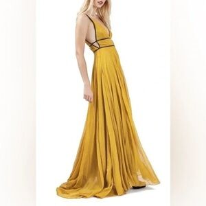 Topshop Yellow Pleated Halter Maxi Gown